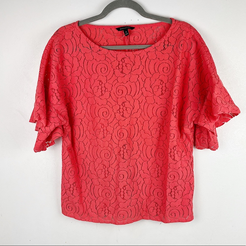 Banana Republic Lace Blouse Boat Neck Bell Sleeve Red Orange Womens Medium
